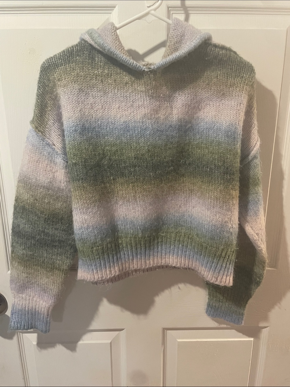 Striped Cowl-Neck Sweater in Green, Blue & Pink